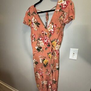 Xhilaration Floral Midi Dress in Peach and Yellow